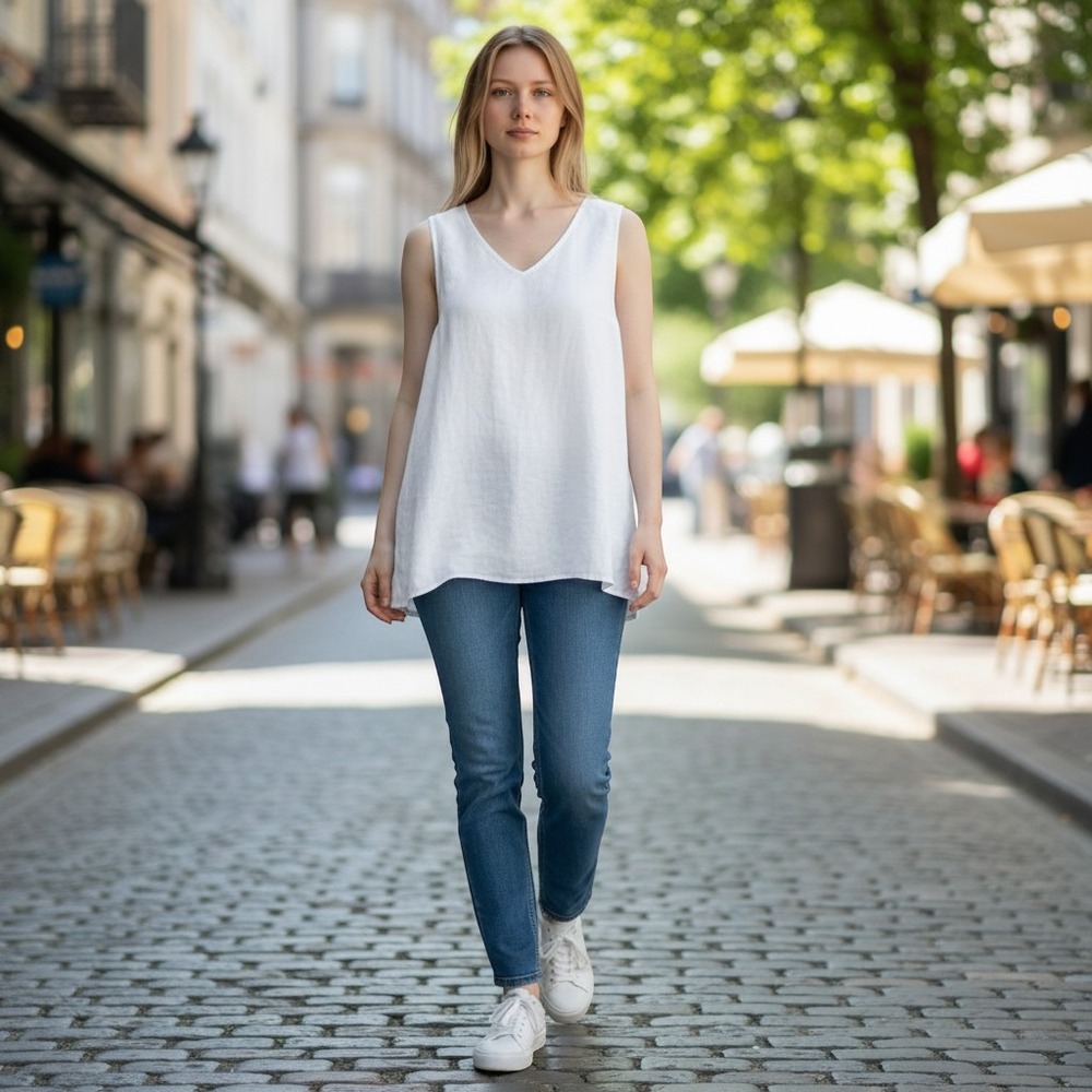 FLAX White Linen Tank Top Sleeveless Coastal Grandmother Minimalist Essential